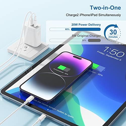 Lightning-Fast 20 W Apple Charger with MFi Certification – 6 ft USB-C to Lightning Cable Included for i Phone 14 Pro Max/14/13 Pro/12 Mini/12/11 & i Pad Air – Compact Power Block for Ultimate Portability and Rapid Charging Efficiency