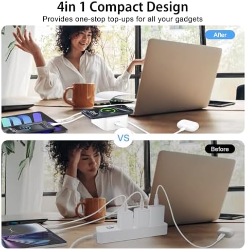 Power Up Your Devices with the 60 W Rapid Wireless Charger Block – Universal Charging Solution for i Phone 16 Series, Samsung Galaxy S24, Motorola Razr 2024 & More – 4-Port USB C Charging Station for Fast, Efficient Multi-Device Charging – Compact Design with Advanced Safety Features for Optimal Device Protection