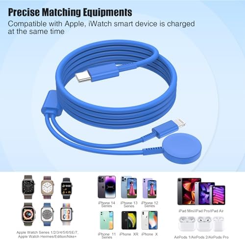 Revolutionary 2-in-1 USB C Magnetic Charger for Apple Devices – MFi Certified 20 W Fast Charge Cable with 6-ft Flexibility for Ultimate Convenience – Perfect Compatibility with Apple Watch Series 8/7/SE/6/5/4/3/2/1 and i Phone 14/13/12/11/XS – Your Premium Solution for Rapid Power Delivery on the Go