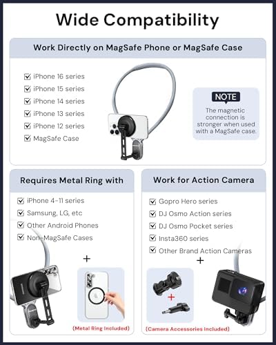 Revolutionary Magnetic Neck Phone Holder for Seamless Hands-Free Vlogging and Recording – Adjustable 650 mm Mount Compatible with i Phone, Android & Go Pro – Perfect for Cooking, Cycling, and Outdoor Adventures – Essential Content Creator Accessory for Dynamic POV Filming