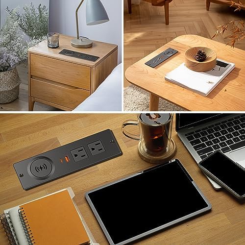 Haiaoyyds Innovative Recessed Power Strip with 15 W Wireless Charging Station – Sleek Flush Mount Design Featuring 2 AC Outlets, 2 USB Ports, and 6.56 FT Flat Plug Cable for Effortless Connectivity in Drawers, End Tables, Sofas, and Cabinets – Ultimate Solution for Clutter-Free Charging and Enhanced Device Accessibility