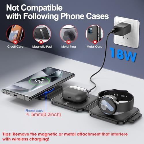 Compact 3-in-1 Foldable Wireless Charging Hub for Samsung Devices – Ultimate Travel Solution for Galaxy S25 Ultra, S24, Z Flip 6/5, Watch 7, and Buds Pro3 – Safe, Sleek, and Efficient Docking Station for All Your Charging Needs – Ideal for Home, Office, and On-the-Go Power Management – Space-Saving Design with Advanced Safety Features – Includes USB Type-C Cable and 18 W Power Adapter – Elevate Your Charging Experience with This Versatile, Multi-Device Station