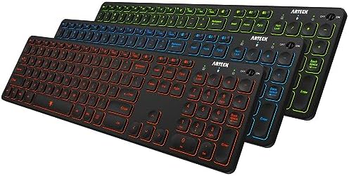 Transform Your Typing with the Arteck Universal Backlit Wireless Bluetooth Keyboard – Multi-Device Compatible & Rechargeable with 7-Color Adjustable Illumination for Windows, i OS, Android, and More! Elevate Your Workspace’s Style and Efficiency!
