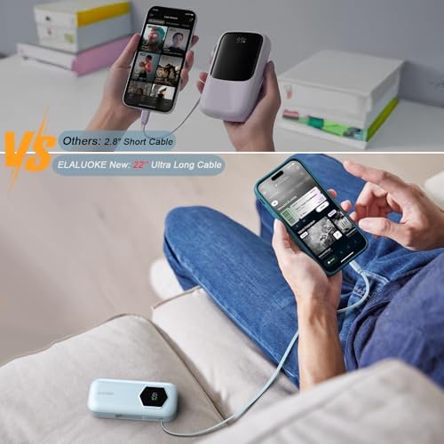 Ultra-Fast 2025 Portable Power Bank 10000 m Ah with Integrated Retractable PD Cable – 35 W Quick Charge Solution for i Phone, Samsung, Android, i Pad & Mac Book – Dual Device Charging Capability & Intelligent LED Power Indicator (Chic Blue)