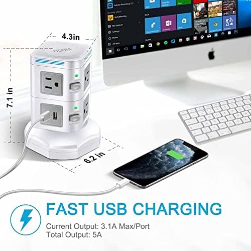 Revolutionize Your Charging Setup with ODOM’s 15 W Wireless Charging Power Strip Tower – 10 AC Outlets, 4 USB Ports, 1800 J Surge Protection, and 6 Ft Retractable Cord for Ultimate Home Office Efficiency and Device Safety