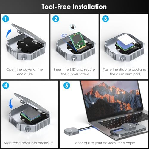WAVLINK 10 Gbps Magnetic M.2 2230 NVMe/SATA SSD Enclosure – Premium Aluminum USB C Case for i Phone 16/15 Pro Max & Pro Res, Effortless Plug-and-Play Storage Solution, Ideal for Fast Data Transfer & Enhanced Compatibility (SSD Not Included)