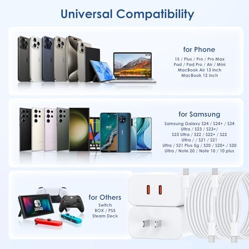 Essri 45 W PD 3.0 Ultra-Fast Charger Duo with 10 FT USB-C Cable – Premium Charging Solution for i Phone 16/15 Pro Max and Mac Book – High-Efficiency Power Delivery, Multi-Voltage Compatibility (20 V/2.25 A, 15 V/3 A, 12 V/2 A) – Perfect for On-the-Go Charging and Enhanced Device Performance