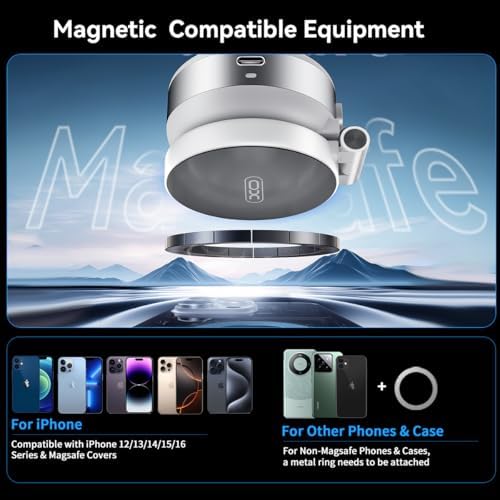 Electric Vacuum Magnetic Suction Phone Holder,XO Adjustable and Foldable Car Mount,Strong Magnetic Car Phone Holder for iPhone16/15/14/13/12,for Shower/Car/Mirror(Light Grey – Enhanced Compatibility and Speed