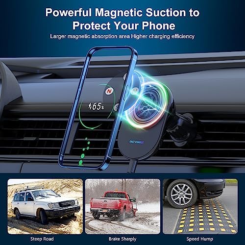 Magnetic Wireless Car Charger Mount for i Phone – Fast Semiconductor Cooling Technology for i Phone 15/14/13/12 Series – Effortless Hands-Free Charging & Secure Fit for Enhanced Driving Safety and Convenience