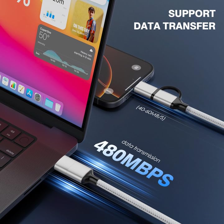 20 FT Ultra-Long i Phone Charger Cable – Fast 60 W 2-in-1 USB-C & Lightning Charging Cord for i Phone 16/15/14/13/12/11, i Pad & Mac Book – Durable Braided Design for Home, Office & Outdoor Use – Unmatched Flexibility and Rapid Power Delivery