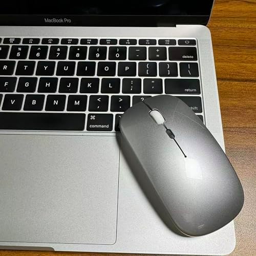 Sleek Bluetooth Wireless Mouse for Mac, Windows & i Pad – Ergonomic Design, High-Precision Navigation, Rechargeable & Dual-Mode Compatibility (Gray & Black) – Elevate Your Productivity with Clutter-Free Connectivity