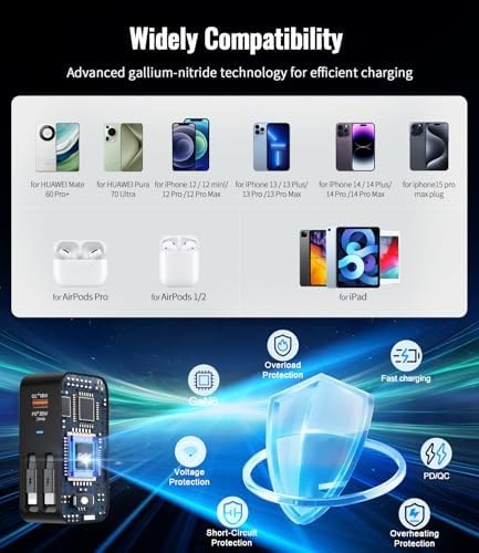 Ultimate 4-in-1 Retractable Wall Charger with Dual USB Ports – 40 W Fast Charging for i Phone 16/15/14/13, Galaxy S24/S23, LG & Pixel – Compact Multi-Device Charger with Tangle-Free Cables for Enhanced Portability and Compatibility
