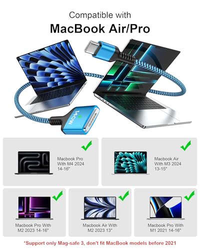High-Performance USB C to Magnetic 3 Charging Cable – 140 W Fast Charge Braided 6 FT Power Cord for Mac Book Pro (14” & 16” M4/M3/M1) & Air (13” & 15” M2) – Magnetic Connection for Effortless Use – Durable, Tangle-Free Design for Ultimate Convenience and Speed