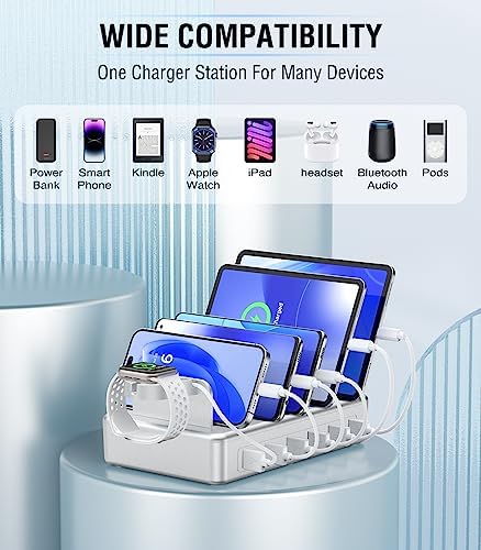 50 W Multi-Device Charging Station – High-Speed Six-Port USB Dock for Phones, Tablets, Kindles & Smartwatches – Fast Universal Charger for Home & Office Convenience – Declutter Your Charging Experience!