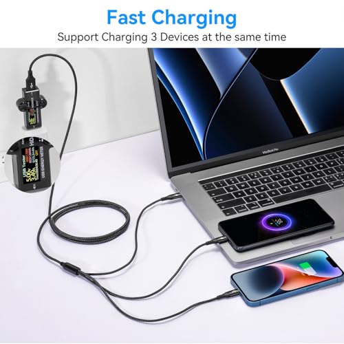 Versatile 3 in 1 Braided USB Charging Cable – 2 Pack, Fast 3.5 A Charge, 6 ft Length, Compatible with i Phone 15/14/13/12/11/X/8/7, Samsung Galaxy, Google Pixel, and More – Durable Multi-Device Charger for Home, Office, and Travel