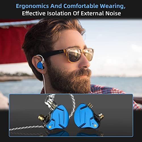 KZ ZSN Pro Hybrid In-Ear Earbud Headphones – High-Fidelity Audio with Dynamic Driver & Balanced Armature, Stylish Metal Faceplate, Detachable Cable for Custom Connectivity – Perfect for i Phone & Android Use, Ideal for Fitness & Everyday Listening (Blue, No Mic)