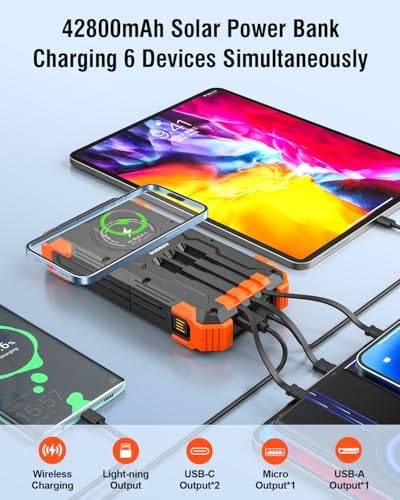 High-Capacity 42800 m Ah Solar Power Bank – Ultimate Outdoor Portable Charger with Wireless Fast Charging & Dual LED Flashlights for i Phone, Samsung, and More – Eco-Friendly Energy Solution Designed for Adventure Seekers