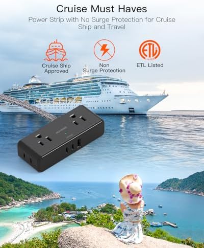 BESHON 10 ft Flat Plug Extension Cord with 4 Wide Outlets & 3 USB Ports (2 USB-C) – Versatile Power Strip for Home, Office & Dorm – Space-Saving Design with Surge Protection & Fast Charging Capabilities