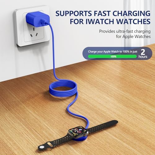 Premium 5 W Fast Charging USB C Cable for Apple Watch – 6 ft Magnetic Charger, MFi Certified, Compatible with Series SE2/8/7 & All Sizes 38 mm to 45 mm – Reliable & Efficient Power Solution for On-the-Go Users
