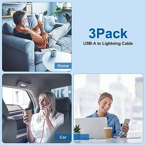 Cyven Smart 3-Pack 6 Ft MFi Certified Lightning Cables – Fast Charging USB A to Lightning Cords for i Phone 14/13/12/11/XS/XR/X/8/7/6/5/SE Plus Pro Max Mini – Durable Red Design for Ultimate Flexibility and Speed