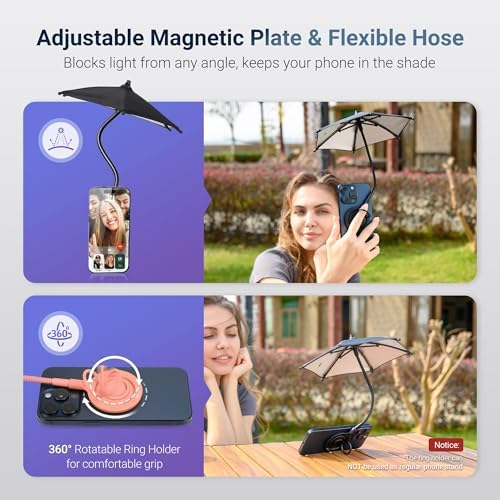 Magnetic Cell Phone Umbrella for Sun,Universal Cute Phone Sunshade Shield Cover with 360°Adjustable & Rotatable Phone Ring,Outdoor Anti-reflective Phone Sun Visor for Magsafe Cell Phone/Android/Kindle – Enhanced Compatibility and Speed