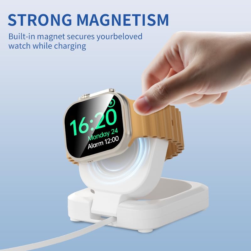 Portable Magnetic Charging Dock for Apple Watch – Foldable Fast Charger with Retractable USB-C Cable – Ultimate Travel Essential for All Series 10/9/8/7/6/5/4/3/2 and Ultra/2/SE – Effortless Power Solution for Active Lifestyle Enthusiasts