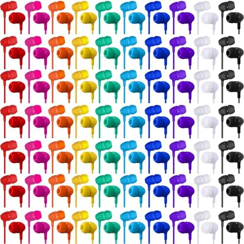 Macarrie 200 Pack Wired Earbuds – Vibrant Classroom & Office Headphones with 3.5 mm Compatibility – Individually Bagged for Hygiene & Seamless Distribution – Lightweight & Durable Design for All-Day Comfort – Ideal for Lectures, Music Listening, and Conference Calls