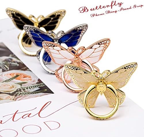 Glitter Butterfly Phone Ring Grip Holder – 360-Degree Rotating Kickstand for i Phone, Samsung Galaxy & Android – Stylish Rhinestone Design for Enhanced Durability and Comfort – Perfect Gift for Women and Girls – Secure Adhesive for Optimal Grip – Versatile Stand for Video Calls, Streaming & More