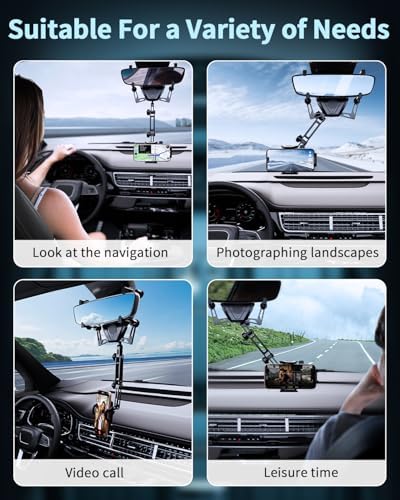 Aluminum Alloy 360° Rotatable Rear View Mirror Phone Holder – Versatile, Hands-Free Car Mount Compatible with All Smartphones – Enhance Safety and Navigation in Your Vehicle with Stylish Design and Easy Installation