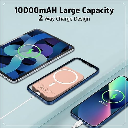 Magnetic 10,000 m Ah Wireless Power Bank for i Phone 15/14/13/12 – Fast Charging Portable Battery Pack with USB-C Cable, Sleek Black Design for Enhanced Compatibility and On-the-Go Convenience