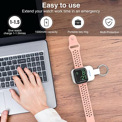 i.VALUX Compact Wireless Charger for Apple Watch – Keychain-Friendly 1000 m Ah Power Bank, Fast Magnetic Charging for Series 10/9/8/Ultra/7/6/5/4/3/2/SE – Perfect Travel Companion & Birthday Gift for Her – Sleek White Design