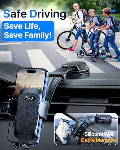 YRU 2025 Premium Adjustable Car Phone Holder Mount – Versatile Bendable Aluminum Arm for Secure Dashboard & Windshield Positioning – Universal Compatibility for i Phone 16, 15, 14, 13 Pro Max, Samsung & More – Sleek Black Design for Modern Vehicles – Effortless Tool-Free Installation – Enhance Navigation & Hands-Free Calling Experience