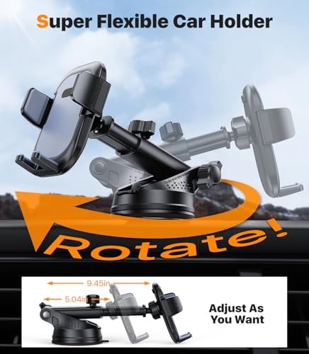 Revolutionary 360-Degree Adjustable Car Phone Holder with Superior Suction Power for Secure Dashboard and Windshield Mounting – Universal Fit for All Devices and Cases, Extended Arm Flexibility for Effortless Navigation and Hands-Free Communication
