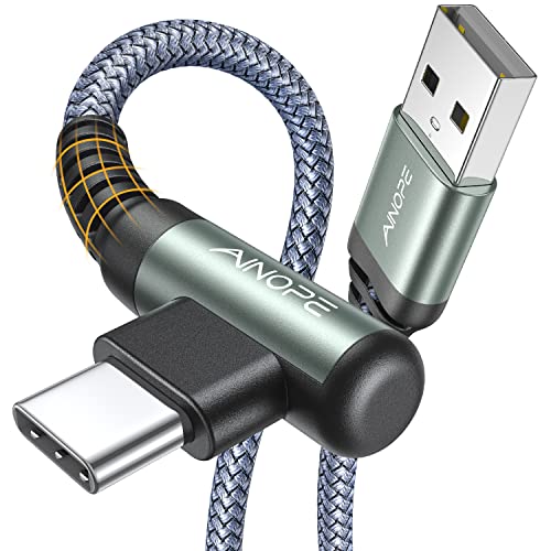 AINOPE Right Angle USB C Cable – 2-Pack (10 ft + 10 ft) Fast Charging 3.1 A Nylon Braided Charger for Enhanced Device Compatibility, Ideal for Gaming and Multitasking, Durable Black Design
