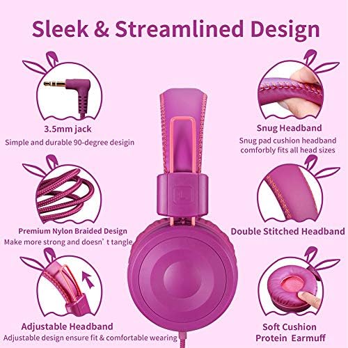 Vibrant Adjustable Purple M1 Kids Headphones – Lightweight Foldable On-Ear Stereo Headset with Tangle-Free 3.5 mm Jack for Engaging Audio Adventures – Perfect for Music, Movies, and Learning Activities – Durable Design for Young Listeners