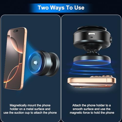 Revolutionary 360-Degree Rotatable Magnetic Car Phone Holder – Electric Vacuum Suction Mount for Flat Surfaces, Perfectly Compatible with Mag Safe i Phones, Sleek Silver Design for Ultimate Convenience and Safety on the Road
