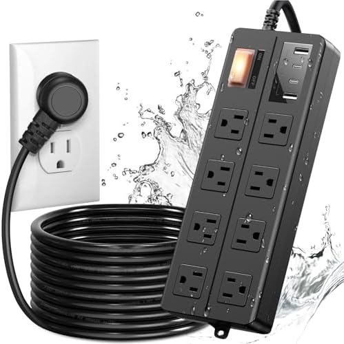 Weatherproof Outdoor Power Strip with 8 Wide Outlets & 3 USB Charging Ports – 6 FT Heavy-Duty Extension Cord, 1875 W Surge Protection, ETL Listed for Safe and Reliable Use in Any Weather – Perfect for Holiday Lights and Garden Tools