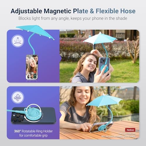 Magnetic Cell Phone Umbrella for Sun,Universal Cute Phone Sunshade Shield Cover with 360°Adjustable & Rotatable Phone Ring,Outdoor Anti-reflective Phone Sun Visor for Magsafe Cell Phone/Android/Kindle – Enhanced Compatibility and Speed