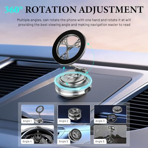 Mag Safe-Compatible 360° Rotating Car Phone Holder – Magnetic Vacuum Mount for i Phone 12-16 – Secure, Adjustable & Stylish Grey Accessory for Safe Driving and Hands-Free Navigation
