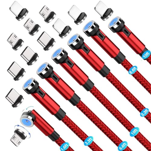 Revolutionize Your Charging Experience with the 540° Rotating Magnetic Charging Cable Set – 7-Pack of Versatile Lengths (1.6 ft to 10 ft) – Seamless Compatibility for Micro USB, Type C, and i Product Devices – Durable and Fast-Charging Solution in Sleek Black Finish – Effortless One-Handed Operation for Every Situation