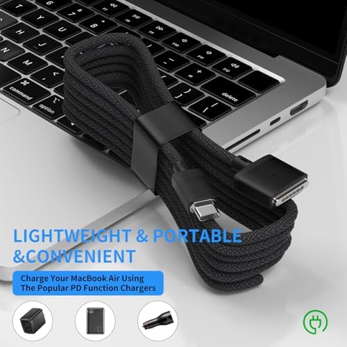 Premium 140 W Magnetic USB-C Charging Cable for Mac Book – 6.6 FT Right-Angle Cord Compatible with 2024/2023/2022 Mac Book Air M3/M2 & Pro M1/M2 Models – Durable Nylon Braided Design for Fast Power Delivery and Enhanced Convenience