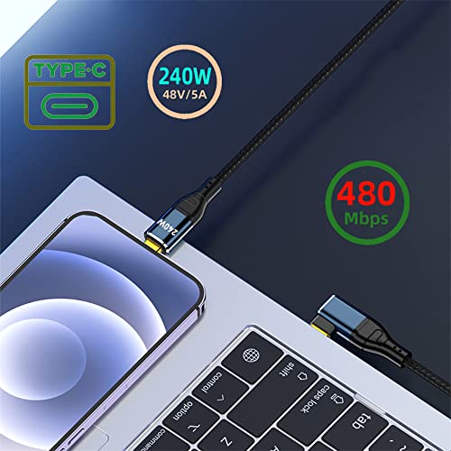 NFHK 240 W USB-C Type-C Charging Cable – 90-Degree Low Profile Angled Design for Optimal Convenience | 480 Mbps Fast Data Transfer | 200 cm Length for Laptop, Tablet & Phone Compatibility | Enhanced Durability & Performance
