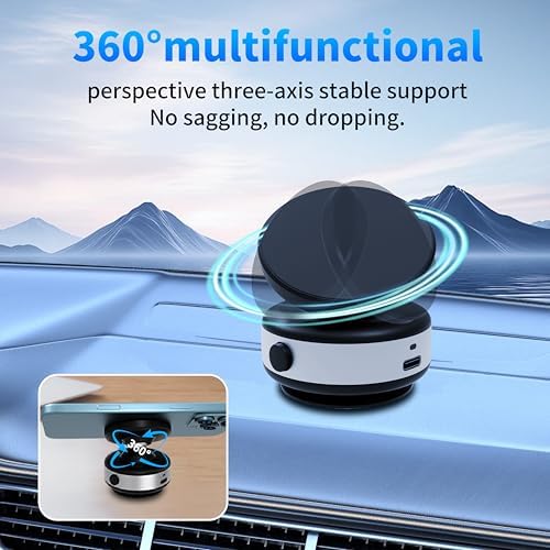 Ultra-Strong Magnetic Car Phone Holder with Vacuum Suction for Any Smooth Surface – 360° Rotating MagSafe-Compatible Phone Mount for iPhone/Android, Dashboard Windshield Car Accessories. Black – Enhanced Compatibility and Speed