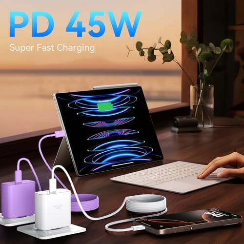 Elevate Your Charging Experience with the 45 W Super Fast USB-C Charger and 6.6 FT Cable – Optimal for i Phone 16 Pro Max, i Pad, and Android Devices – Compact, High-Efficiency Power Adapter with Advanced Safety Features for On-the-Go Users