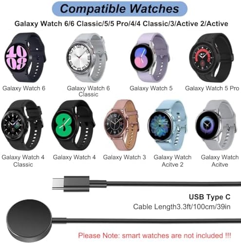 Reliable Dual-Pack Samsung Galaxy Watch Charger Cable for Models 6, 6 Classic, 5, 5 Pro, 4, 4 Classic, 3, Active 2 & Active – Fast Charging, Enhanced Compatibility, and Portable Design for Ultimate Convenience