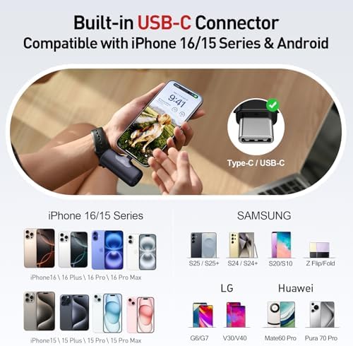 Compact Pink i WALK 5500 m Ah Power Bank – Ultra-Fast 22.5 W USB-C Charger for i Phone 16/15, Samsung Galaxy S25/S24/S23, i Pad – Lightweight Portable Battery for On-the-Go Charging and Enhanced Compatibility