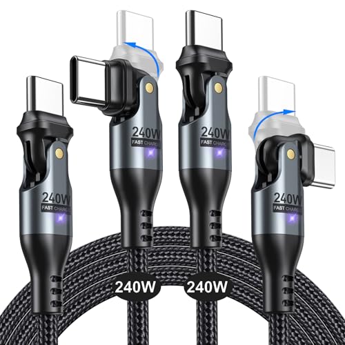 AUFU 240W USB C to USB C Cable 6ft(2 Pack), USBC to USBC Dual Head 180° Rotation/C to C Cable/High Speed USB C Cable/USB C Fast Charging Cable for Phone 16/15/Ma-Book/Pad Series, Samsung Galaxy Series – Enhanced Compatibility and Speed