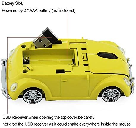 VW Beetle Wireless Sports Car Mouse – Fun & Functional 2.4 GHz Optical Mouse for Computers & Laptops, Ergonomic Design with LED Light, Glossy Finish, Perfect for Home & Office Use