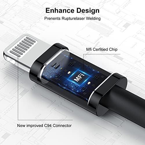 6-Foot Apple MFi Certified Charging Cable – 3 Pack Lightning to USB Cords for Fast Charging i Phone 14/13/12/11/XS/XR/i Pad – Durable Design with Extended Reach for Effortless Device Use – High-Speed, Reliable Connection for Home, Office, and Travel