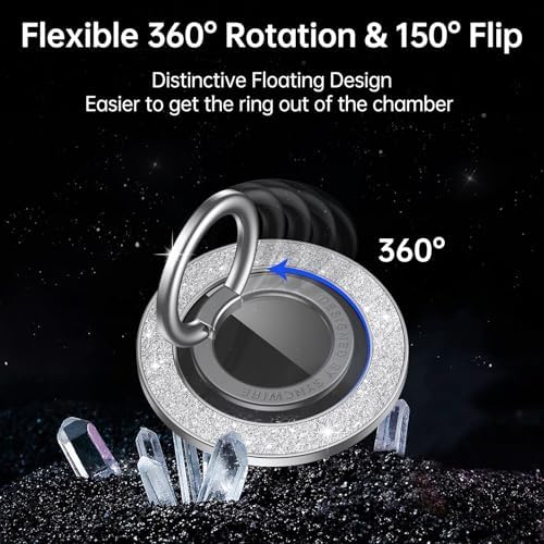 Syncwire Glamorous Magnetic Phone Grip for Mag Safe – Chic Black Diamond Ring Holder & Versatile Rotatable Kickstand – Perfectly Compatible with i Phone 15 Pro Max, 14, 13, 12 & All Android Devices – Secure, Stylish, and Multifunctional Phone Accessory